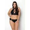 Комплект з еко-шкіри Nancy Bikini black 6XL/7XL - Passion, бра та трусики з імітацією шнурівки