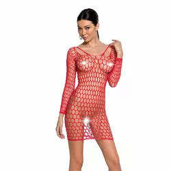 Бодістокінг-сукня з глибоким коміром Passion BS093 red, довгі рукави