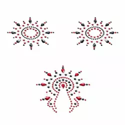 Пестіс з кристалів Petits Joujoux Gloria set of 3 - Black/Red, прикраса на груди та вульву