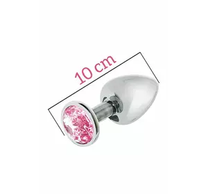 Металева анальна пробка з рожевим кристалом MAI Attraction Toys №74, довжина 10 см, діаметр 4 см