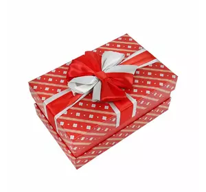 Подарункова коробка з бантом червоно-біла, S - 20,5 х13, 5х9, 5 см