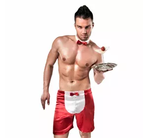 Чоловічий еротичний костюм офіціанта Passion 019 SHORT red L/XL, шорти і метелик
