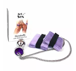 Наручники з металевою анальною пробкою Art of Sex Handcuffs with Metal Anal Plug size M Purple