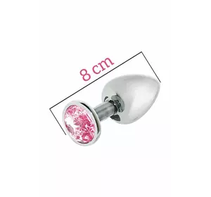 Металева анальна пробка з рожевим кристалом MAI Attraction Toys №73, довжина 8 см, діаметр 3 см