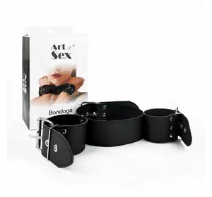 Нашийник з наручниками із натуральної шкіри Art of Sex - Bondage Collar with Handcuffs