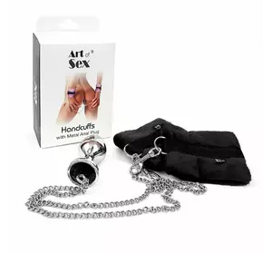 Наручники з металевою анальною пробкою Art of Sex Handcuffs with Metal Anal Plug  size M Black