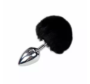 Металева анальна пробка Кролячий хвостик Alive Fluffy Plug L Black, діаметр 3,9 см